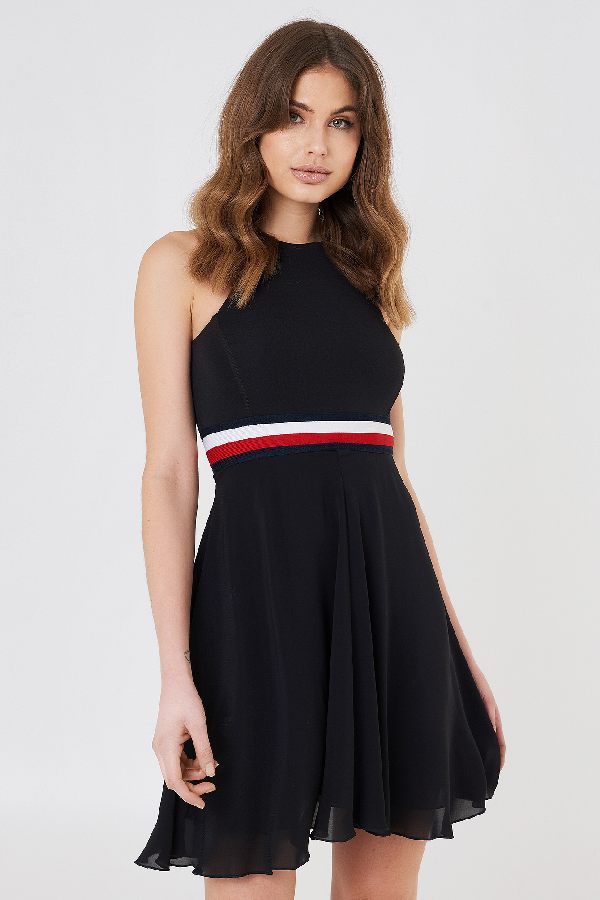 Gigi Hadid Silk Racer Back Dress Black