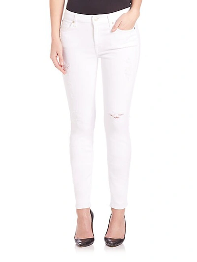 7 For All Mankind Distressed Skinny Ankle Jeans In Clean White