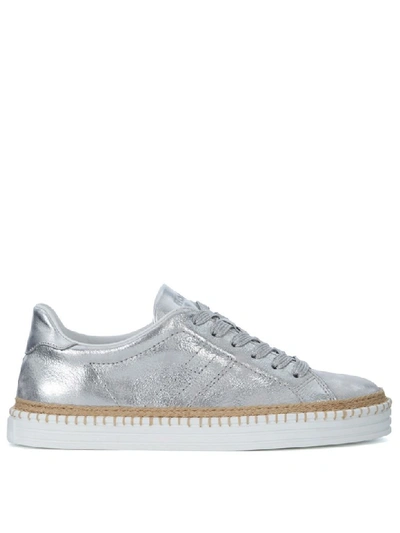 Hogan R260 Silver Metal Leather Sneaker In Grigio