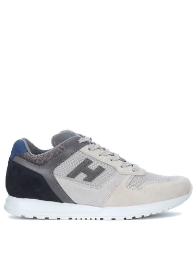 Hogan H321 Suede Sneaker And White, Grey And Blue Mesh In Bianco