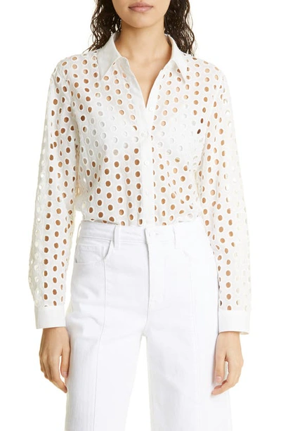 L Agence Lindy Eyelet Blouse In White