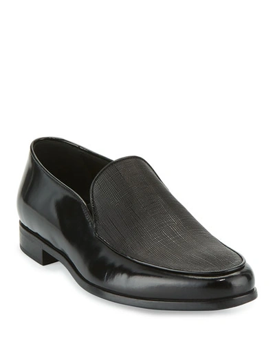 Giorgio Armani Grained & Smooth Leather Venetian Loafer, Black