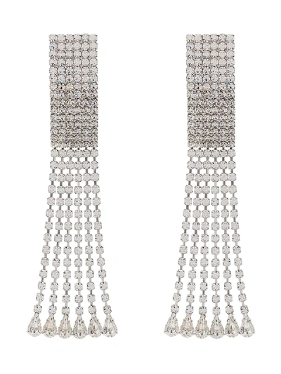 Alessandra Rich Silver Rectangular Crystal Drop Earrings In Metallic