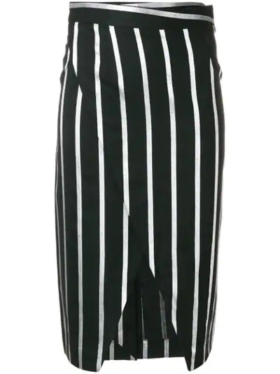 Each X Other Striped Wrap-front Pencil Skirt In Black