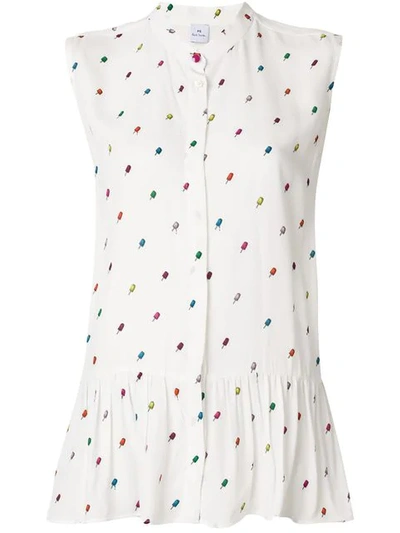 Ps By Paul Smith Printed Sleeveless Blouse - White