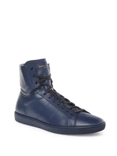 Saint Laurent Classic Tonal Leather Hi-top Sneakers In Blue Royal