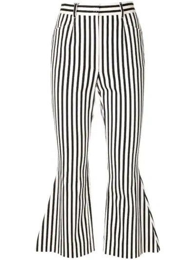 Dolce & Gabbana Flared Striped Cropped Trousers In White Black