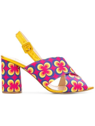 Lenora Floral Print Block Heel Sandals In Multicolour