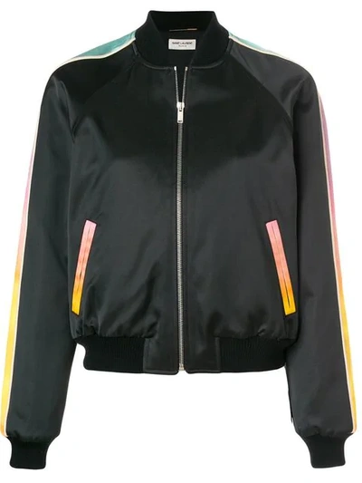 Saint Laurent Panther Print Satin Bomber Jacket In Black