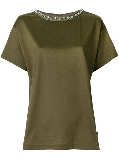 Moncler Embellished Collar T-shirt In Green