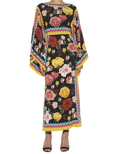 Dolce & Gabbana Charmeuse Printed Dress In Rose Multicol F.nero