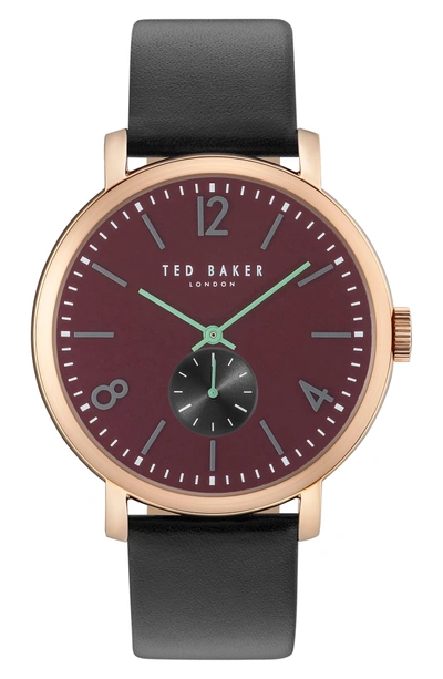Ted Baker Oliver Leather Strap Watch, 42mm In Burgundy/ Black