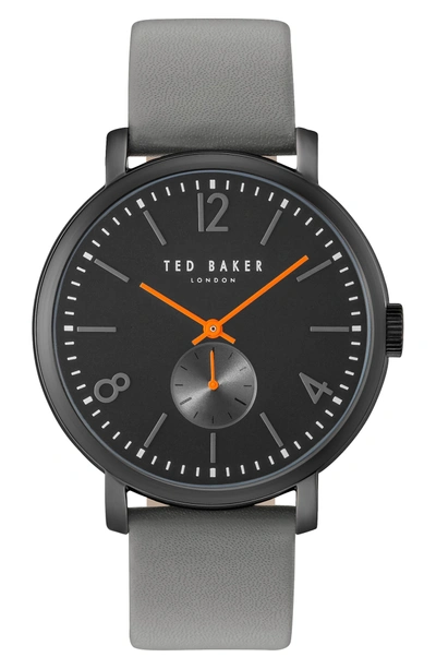 Ted Baker Oliver Leather Strap Watch, 42mm In Black/ Gunmetal