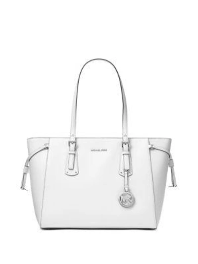 Michael Kors Voyager Leather Tote - White In Optic White