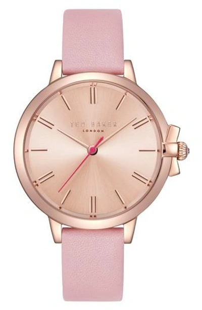 Ted Baker Leather Strap Watch, 36mm In Pink/ Rose Gold