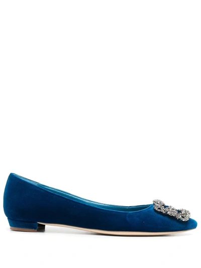 Manolo Blahnik Hangisi Flat Ballerina Shoes In Blue