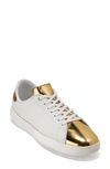 Cole Haan Grandpro Tennis Shoe In Optic White/ Gold Leather
