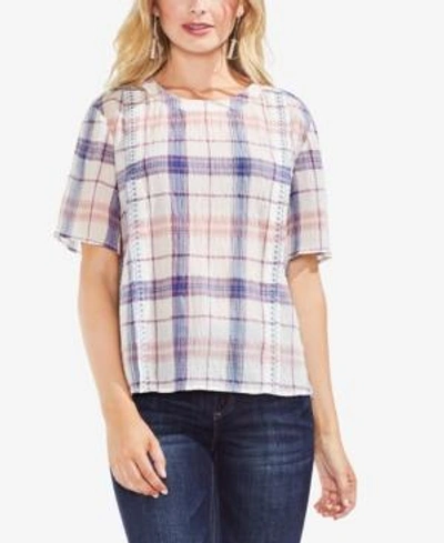 Vince Camuto Pavillion Plaid Embroidered Top In Ash Rose