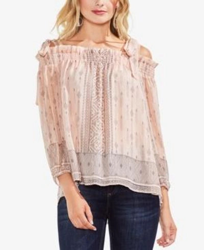Vince Camuto Delicate Diamond Geo Cold Shoulder Top In French Peach