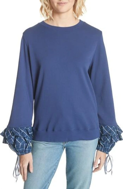 Clu Plaid Cuff Sweatshirt In Sea Blue