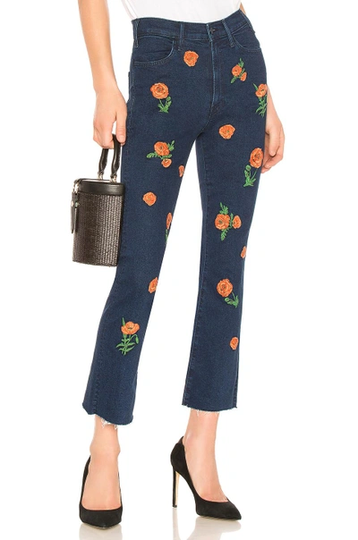 Mother Woman Cropped Embroidered High-rise Bootcut Jeans Dark Denim In A Field Of Poppies
