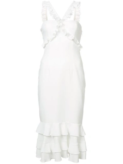 Cinq À Sept Frill Cross Strap Dress In White