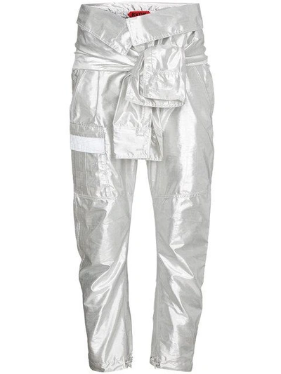 Ronald Van Der Kemp Silver Silk Cargo Trousers With Waist Tie - Metallic