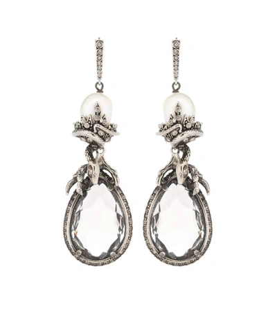 Alexander Mcqueen Crystal-embellished Earrings In Silver