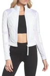 Blanc Noir Quilted Leather & Mesh Moto Jacket In White