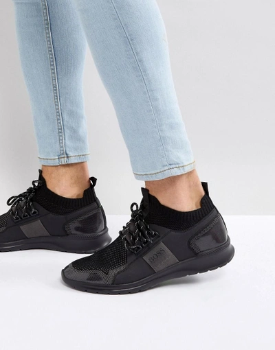 Hugo Boss Extreme Knitted Running Sneakers In Black - Black In Black