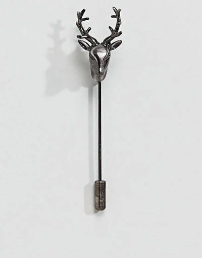 Simon Carter Stag Lapel Pin In Antique Silver - Silver