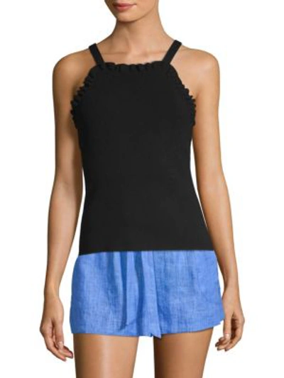 Milly Ruffled-trim Knit Tank Top In Black