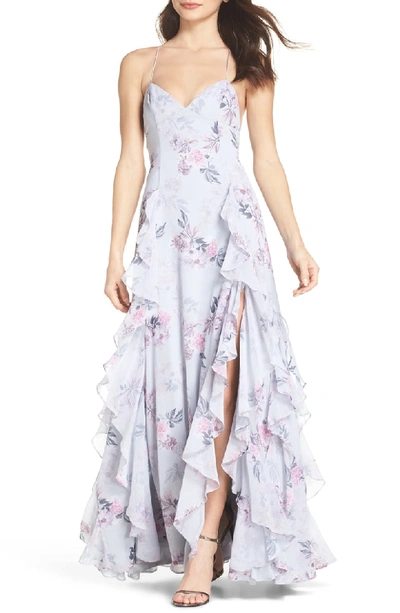 Fame And Partners The Nav Ruffled Floral Sleeveless Gown In Dream Floral