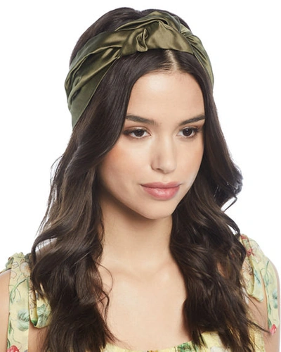 Jennifer Behr Marin Silk Turban Headband In Olive