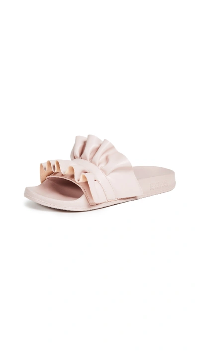 Michael Michael Kors Bella Ruffled Leather Sport Slide Sandal In Soft Pink