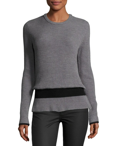 Ba&sh Ribbed Crewneck Long-sleeve Wool Sweater In Gray