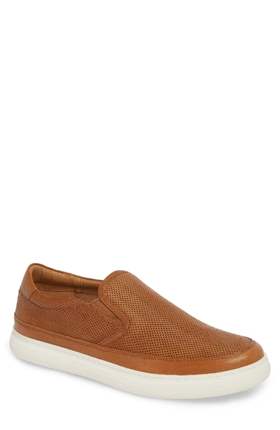 Donald J Pliner Corbyn Men's Perforated Leather Slip-on Sneakers In Saddle Perforated Leather