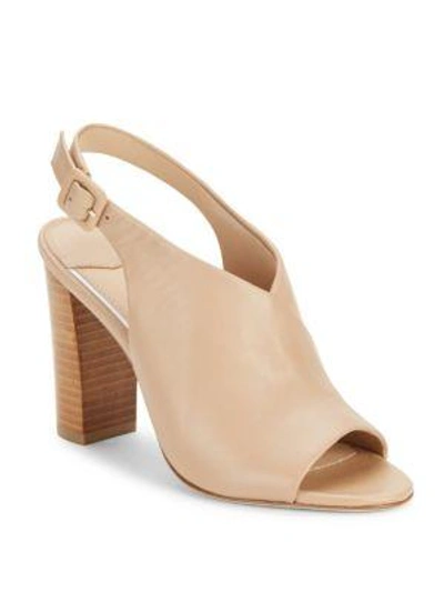 Diane Von Furstenberg Carini Leather Block Heel Slingback Sandals In Powder