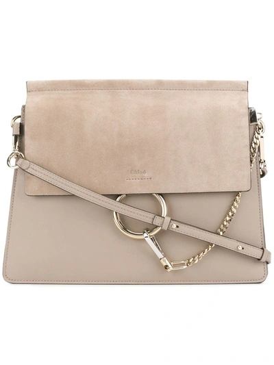 Chloé Faye Leather And Suede Shoulder Bag In Motty Grey