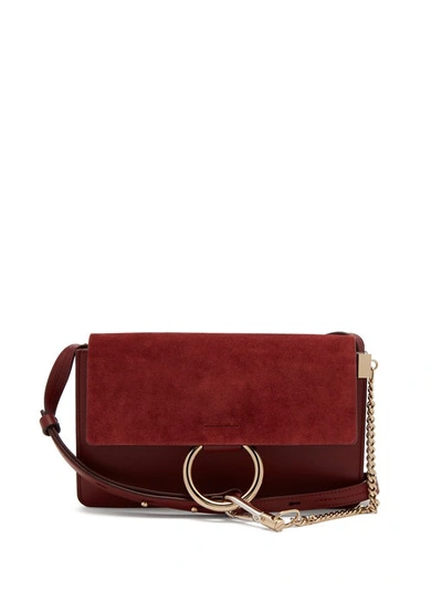 Chloé Faye Small Suede/leather Shoulder Bag In Burgundy