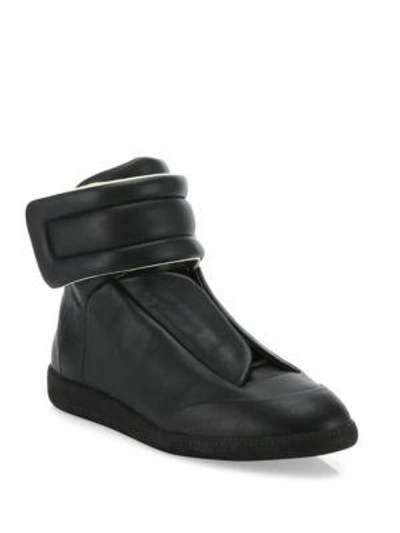 Maison Margiela Men's Future Leather High-top Sneaker In Nero