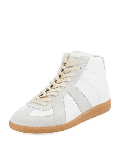Maison Margiela Men's Replica Mid-top Leather & Suede Sneakers, White