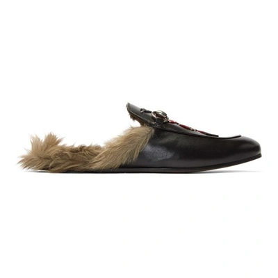 Gucci Black Snake Fur Princetown Slippers