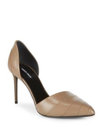 Giorgio Armani Leather Pleated D'orsay Pumps In Tundra