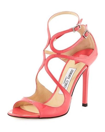 Jimmy Choo Lang 100mm Patent Strappy Sandal In Pink