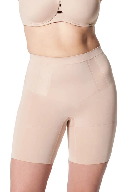 Spanx Power Conceal-her High-waisted Mid-thigh Shorts In Beige