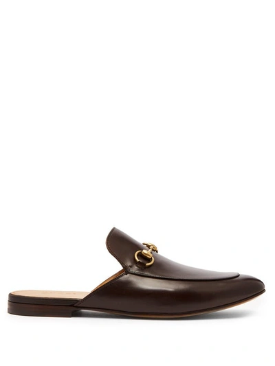 Gucci Kings Backless Leather Loafers In Brown