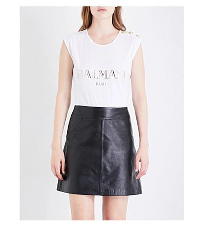 Balmain Logo-print Cotton-jersey Top In White