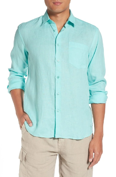 Vilebrequin Caroubie Regular Fit Linen Sport Shirt In Lagoon