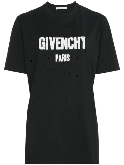 Givenchy Distressed Logo Print Over T-shirt In Black